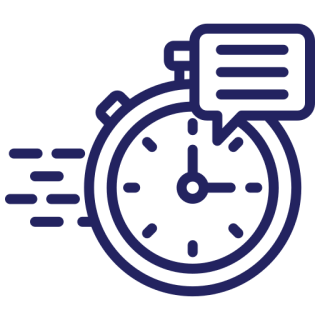 Stopwatch with a speech bubble icon.